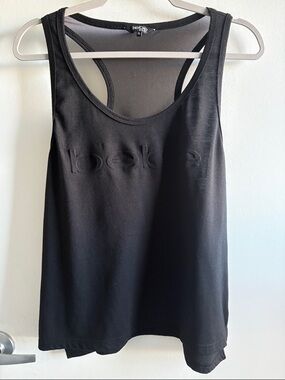 bebe Sport Y2K Black Cotton Embossed Logo Racerback Mesh Tank SZ XL